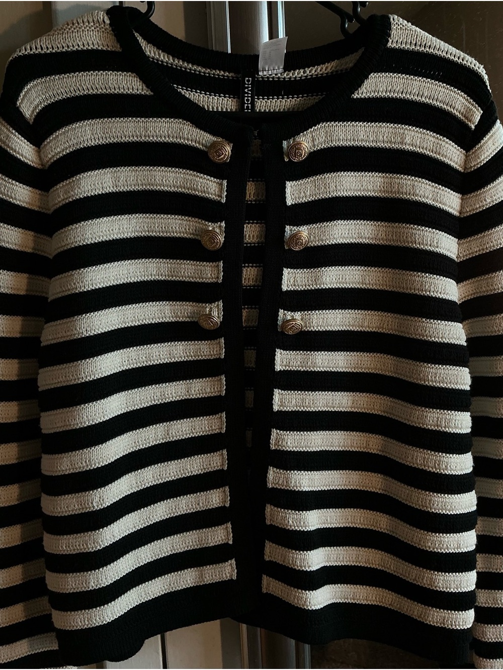 H&M Black and White Striped Button-Front Knit Cardigan